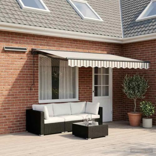 ACAGALA Tenda da sole elettrica, 4,5 x 3,5 m, grigio chiaro e bianco, tenda da sole con manovella, telecomando, LED e sensore di vento, tenda da sole per balcone, terrazza, balcone, giardino, telaio