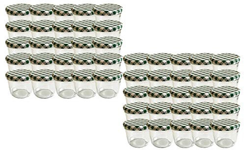 50 x Marmeladengläser 230ml - Einmachgläser Grün Kariert To 82 - Einweckgläser mit Schraub-Deckel - Einkochgläser klein - Made in Germany