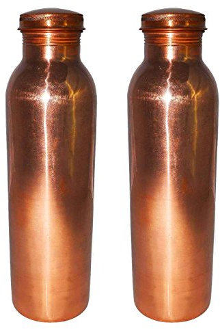 AsiaCraft pure Bouteille Copper Joint Gratuit pour Voyage 900 ML, Lot de 2