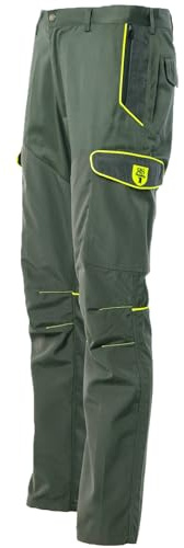 fratelliditalia.org Pantalone Uomo Caccia antistrappo 6 Tasche con Rivestimento in Tessuto Tecnico Verde con Profilo Giallo Alta visibilita dalla 46 alla 60
