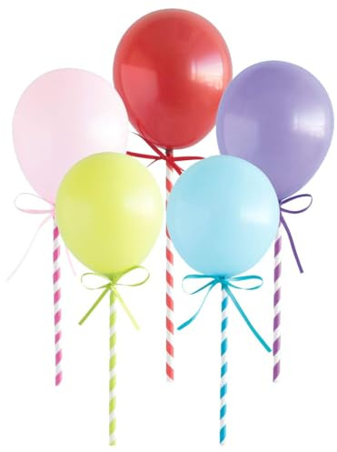 Assorted Color Mini Balloon Stick Cake Toppers - Pack of 5 - Unique and Delightful Decorations for Birthday Cakes, Cupcakes, and Desserts