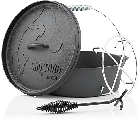 BBQ-Toro Dutch Oven Alpha Serie | 5,5 Liter (DO6AX), Topf ohne Füße | bereits eingebrannt - preseasoned | Gusseisen Kochtopf | Bräter mit Deckelheber