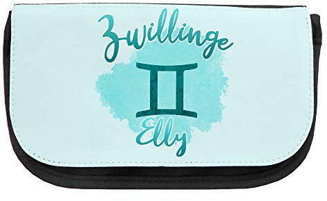 Kosmetiktasche mit Namen Elly und Sternzeichen-Motiv Zwilling | Schminktasche | Viele Vornamen zur Auswahl
