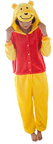 FunnyCos Pyjama unisexe pour adulte - Animal à capuche - Déguisement pour Halloween - Costume de cosplay - Vêtement de détente, Winnie l'ourson, L (Fits Height 168-177cm)