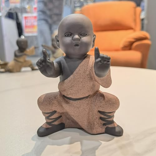 Pevfeciy Kung Fu Mönch Figur Deko Buddha Statuen Keramik Handwerk Tea Tray Zubehör Meditations Wohnaccessoire Miniatur Salon Ornamente,Buddha-Skulptur als Wohn-Accessoire Feng Shui Dekoration