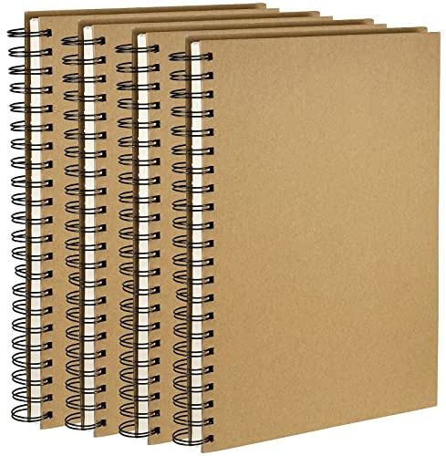 PINGEUI 4 st A4 spiralskissbok, 160 gsm tom kraftspiralbunden anteckningsbok, inbunden skissblock för skissning skrivning scrapbooking porträttritning, 120 sidor (60 ark)
