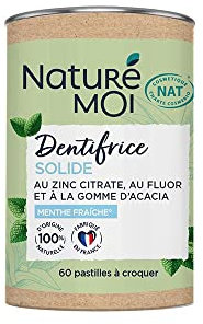 Naturé moi - Dentifrice Solide Pastille à Croquer Menthe Fraîche Au Zinc Citrate, Fluor et Gomme d'Acacia 100 pourcent d'Origine Naturelle, Menthe, Blanc, 60 pastilles
