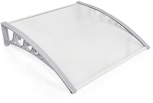Auvent de Porte d'entrée Toit Marquise en Polycarbonate Porte Résistante Toit Abri Protection Contre La Pluie et UV,(60 * 100 cm),Cadre Gris