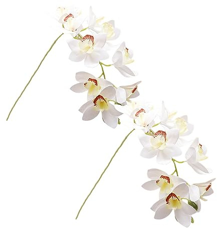 XZJMY Artificial Orchid Flowers 3D Faux Cymbidium Flowers 10 Heads Silk Artificial Flowers Outdoor Fake Flowers Green Shrubs Plants for Wedding Home Decoration Festive Furnishing (2PCS,White)