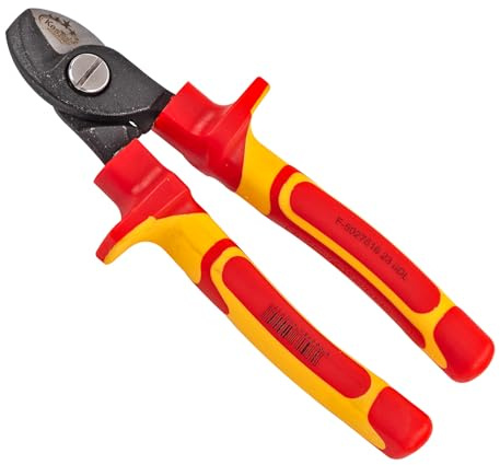 Kestek Elektriker Kabelschere 180 mm, Chrom-Vanadium, nachstellbares Schraubgelenk, isoliert bis 1000V, 2-Komponenten-Griff, EN60900 zertifiziert, präzise & robust