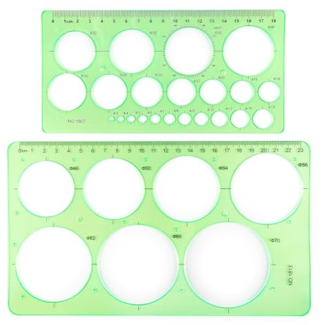 Ymapinc 2Pcs Circle Stencil, Circle Templates for Drawing Plastic Drawing Ruler Geometric Stencil Rulers Set Clear Green Ruler for School Office Supplies Round Templates