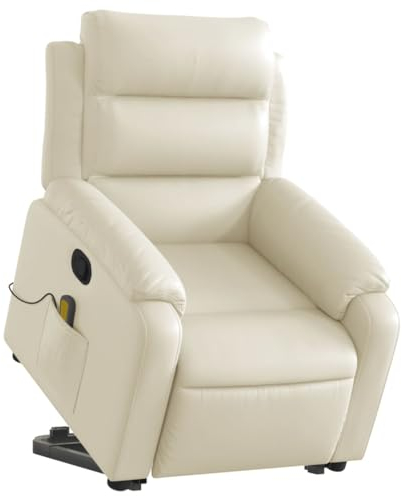 vidaXL Fauteuil Inclinable de Massage, Chaise de Relaxation avec Dossier, Siège avec Accoudoirs, Fauteuil TV de Salon, Moderne, Crème Similicuir