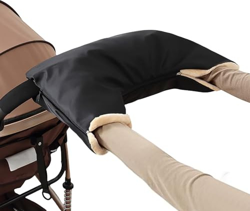 Winter Stroller Hand Muff, Waterproof Fleece Lined Pushchair Hand Warmer with 3-Side Zipper, Windproof Rainproof Pram Gloves, Universal Fit for One-Bar Handle Baby Stroller Parent Accessory