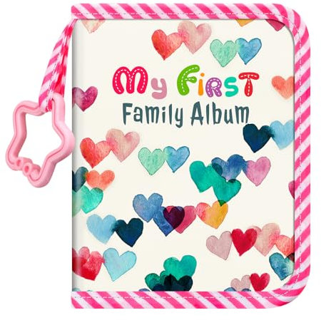 Fintie Álbum Fotos de Bebé 4 x 6 Pulgadas 18 Fotos-Mi Primer álbum Familiar-Libro con cubierta de tela suave y ganchos para recién nacidos/niños pequeños/baby-Recuerdo Regalos-Corazones de lluvia