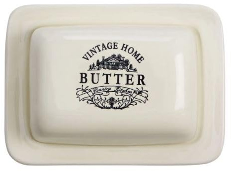 Acense Vintage Home Ceramic Butter Dish, Cream