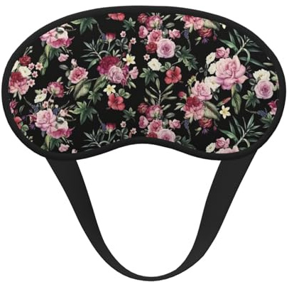 Safflower Leaf Print Blackout Sleep Mask - Contoured Cup Eye Cover for Side Sleepers, Adjustable Elastic Band
