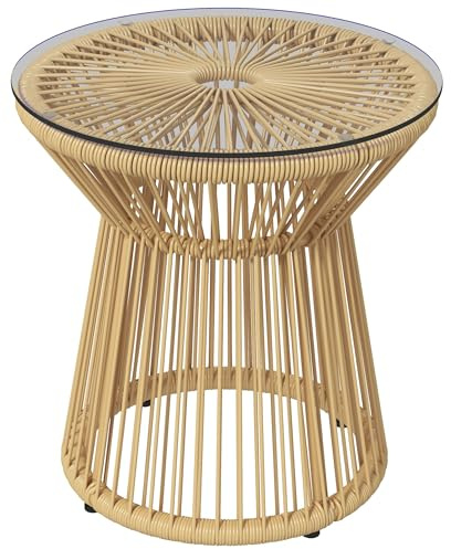 Outsunny Table de Jardin Ronde Résine Tressée Imitation Rotin Ø40cm Beige