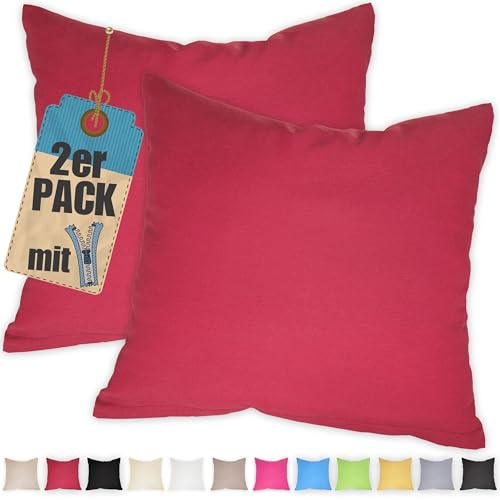 2er Pack Kissenbezug 35x35 cm Bordeaux Baumwolle Kissenhüllen | Doppelpack, Reißverschluss verdeckt, waschbar, atmungsaktive Baumwoll-Mischgewebe (85% BW, 15% Poly), Kopfkissenbezug