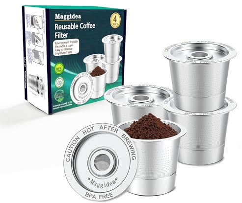 Confezione da 4 cialde riutilizzabili K Cup per K Cup, in acciaio inox, ricaricabili, filtro da caffè riutilizzabile per caffettiera K e u r i g 1.0, permanenti, ecologiche, senza BPA (tazze K 1,0 x 4