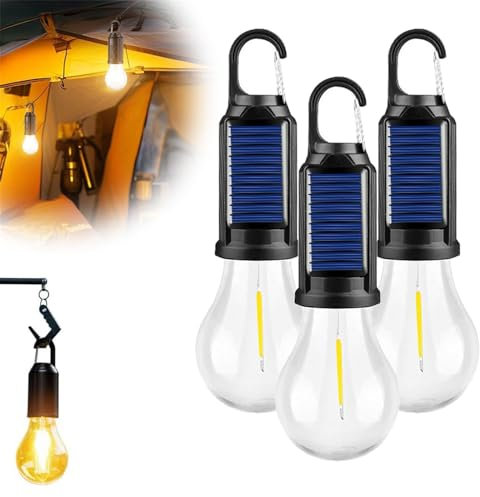 Luz solar recargable con gancho, luces solares para tienda de campaña, luces de camping,linterna LED recargable por USB,bombilla de emergencia portátil impermeable para camping (3Pcs)