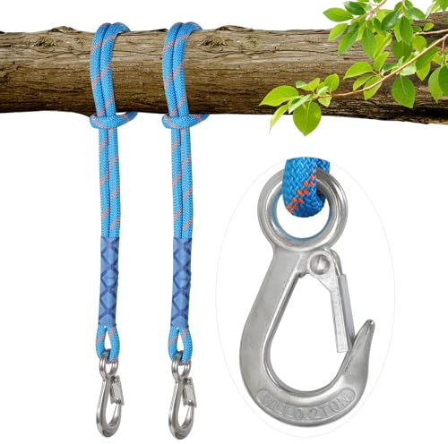2 Stück Schwere Schaukelseile mit Karabiner 200kg - Hängeseile für Baumschaukel, Hängematte, Vogelhäuschen, Boxsack - Balken Polyester Verlängerungsseil Baumschaukel Hängematten Zubehör