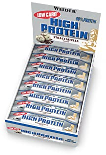 Weider Low Carb High Protein Eiweißriegel, Stracciatella, 24 Stück pro Box, Fitness & Bodybuilding