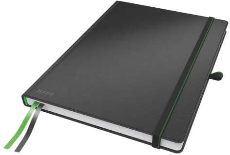 Leitz Complete Qualitäts-Notizbuch A4 liniert, 160 Seiten, 80 Blatt, Hardcover mit hochwertigem Einband, 100 g/m² Papier FSC zertifiziert, Verschluss, Lesezeichen, Stiftschlaufe, Schwarz, 44720095