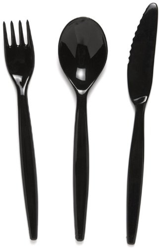 Harfield Polycarbonate Plastic Cutlery Set Black 20cm (x4 Sets) Reusable Virtually Unbreakable