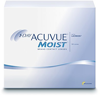 ACUVUE MOIST 1-Day Tageslinsen für empfindliche Augen & Allergiker – Tageskontaktlinsen mit -5 dpt und BC 9 – UV Schutz & Komfortables Tragegefühl – 180 Linsen