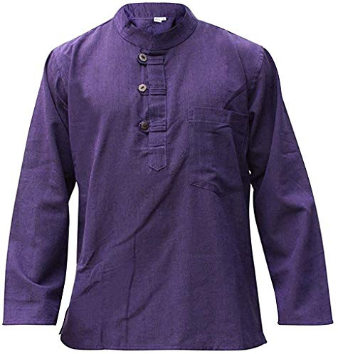 SHOPOHOLIC FASHION Unisexe Gris Clair Chanvre Coton Hippie Chemise Grand-Père