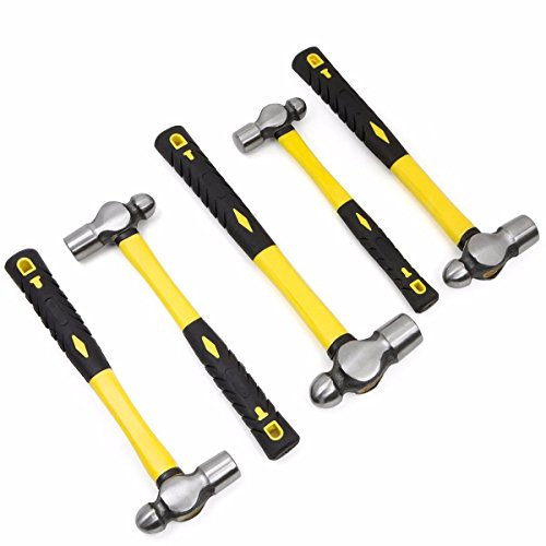 Stark USA Hammer Mallet - Ball Pein, Carbon Steel & Steel Head, Fiberglass & Steel Handle, 5 Piece Set - 8, 12, 16, 24, 32 oz, Black/Yellow