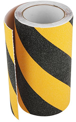 Ruban Sécurité Noir Jaune Antidérapant 20cm x 5m | PVC carbure silicium anti-flamme, résistant /eau, adhérence forte, signalisation chantier/balisage