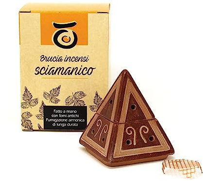 PALOSANTO - Brucia incenso Palo Santo - Porta incenso in Terracotta modello Piramide - Bruciaincenso per Grani, Coni e Trucioli - Realizzato Artigianalmente in Ecuador