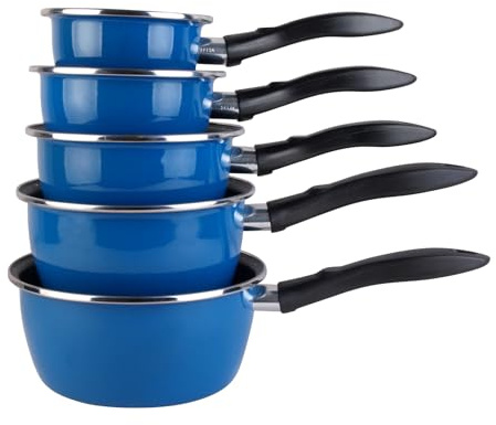 magnefesa Lot de 5 casseroles émail Bleu Induction Interieur facon Pierre