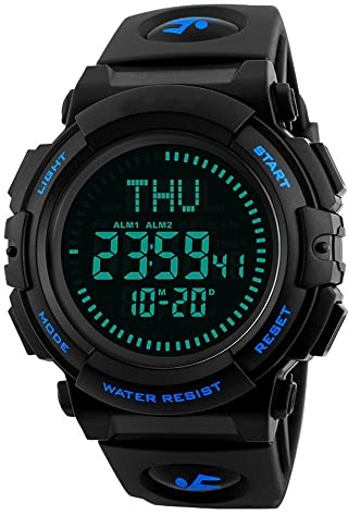 FeiWen Multifunktional Kompass Outdoor Militär Sport Digitale Wasserdicht Uhren Plastik Schale mit Kautschuk Band LED Doppelte Zeit Herren und Jugend Armbanduhren