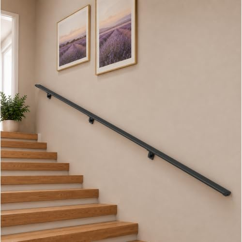 Déco Fer Forgé -MAIN COURANTE Metal Acier- 3000 mm x 45 mm- Ep 16 mm Gorge Creuse de 22- Rambarde Balustrades Escaliers Marches- Produit de qualité - Rampe Reglable- Usage Interieur Exterieur Securite