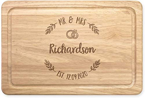 Personalised Custom Name Mrs & Mr Wreath Wedding Rectangular Wooden Chopping Cheese Board