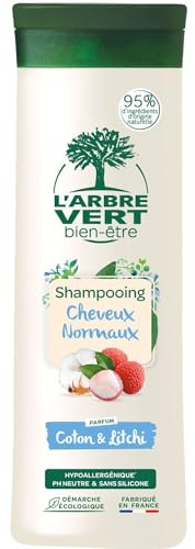 L'Arbre Vert Bien-être Shampooing Cheveux normaux Parfum Coton et Litchi - Hypoallergénique - pH Neutre et Sans Silicone - 95% d'ingrédients d'origine naturelle - 250mL