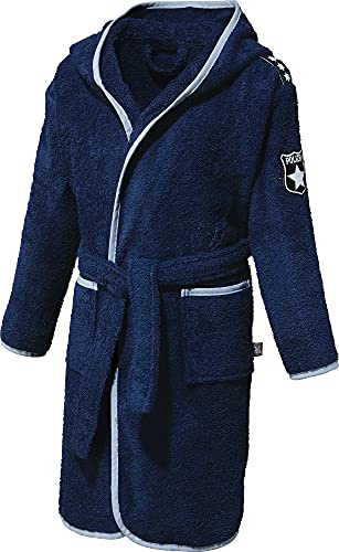 Erwin Müller Kinder-Bademantel Polizei - saugstark, mit Kapuze und aufgesetzten Taschen Walk-Frottier