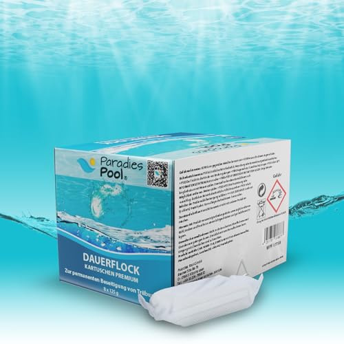 Paradies Pool Flockungsmittel Flockkartuschen 8 x 125 g = 1 kg, geeignet für Sandfilteranlagen zur Trübungsentfernung Beseitigung Schwebstoffe