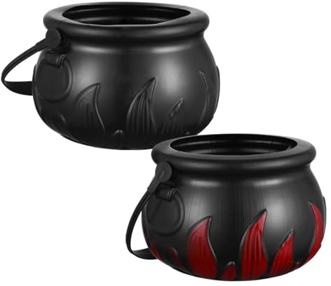 2Pcs Hexenkessel Schwarz, Halloween Hexen Deko Süßes oder Saures Candy Bucket Halloween-Hexe-Eimer Groß Hexenkessel Kunststoff Süßigkeiten Topf