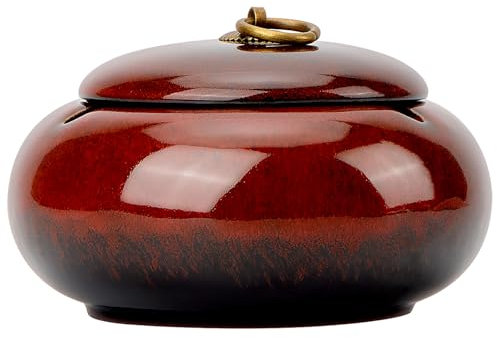 Grand cendrier à cigares en céramique - Coupe-vent et imperméable - Portable - Avec anneau de levage en métal - Rouge