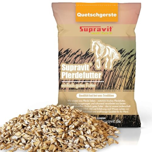Supravit Gerste gequetscht 20kg Sack | Gerstenflocken für Pferd und Ponys | Quetschgerste als Futter mit hohem Energiegehalt | Hochwertiges Pferdefutter, energiereiche Tiernahrung