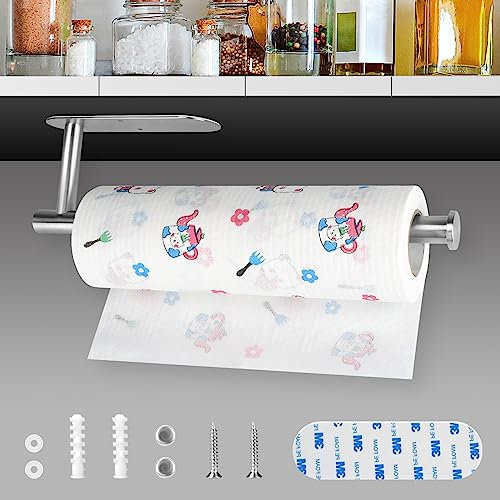 Sitara Kitchen Roll Holder, Self-Adhesive or Perforated Paper Towel Holder for Bathroom and Kitchen Accessories, Under Cupboard Kitchen Roll Holder, 304 Stainless Steel (Silver)