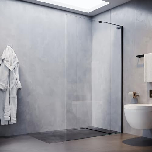 SONNI Walk-In Duschwand 90x200 cm, ESG Glas mit L-Stabilisator, Schwarz | 6 mm ESG Sicherheitsglas mit NANO-Beschichtung und stabilem L-Stabilisator für leichte Reinigung, sichere Montage.