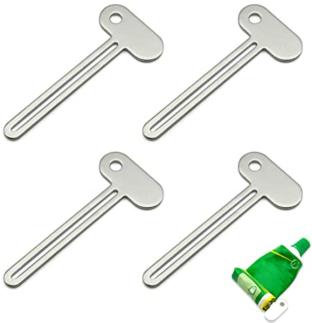 Androxeda 4 Piezas Exprimidor de Tubos de Acero Inoxidable Exprimidor de Pasta de Dientes Exprimidor de Tubos de Metálico para Betún Pigmentos Apto para Cocina Baño Estudio
