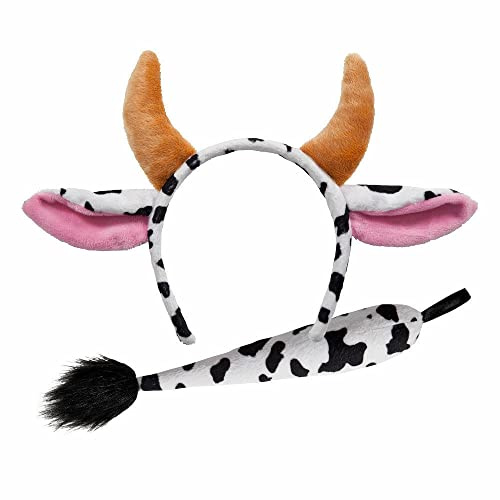 Kuh-Set (Ohren mit Hörnern und Schwanz) Kinder Erwachsene Bull Ram Bauernhof Tier Stirnband Zubehör Krippe Weltbuch Tag Kostüm