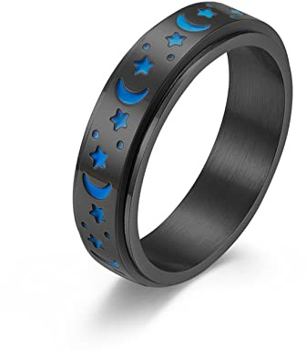 Yifnny Spinner Ring, Edelstahl Spinner Ringe für Damen Herren Zappelbandringe Mond Stern Ringe Stressabbauende Hochzeit Versprechen Leuchtender Ring