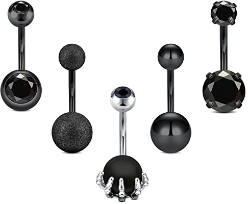JFORYOU Bauchnabelpiercing 5 Stück CZ Glänzend Bauch Nabel Piercing Ring Chirurgenstahl Bauchnabelpiercing für Frauen