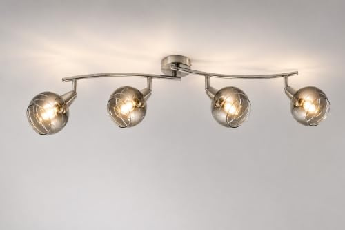 Trango 4-flg. 1010-48SD Edelstahl-Optik Deckenleuchte schwenkbar *WOW* inkl. 4x 3-Stufen dimmbar LED-Leuchtmittel 3000K warmweiß Deckenlampe mit Design rauchigen Glasschirmen Wohnzimmer Deckenstrahler